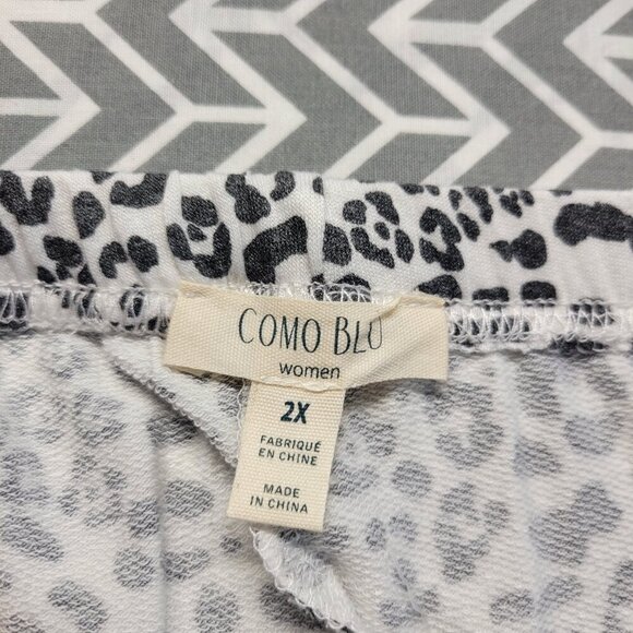 Como Blu Woman 2X Black White Animal Print Drawstring Lounge Pajama Pants - Picture 8 of 10